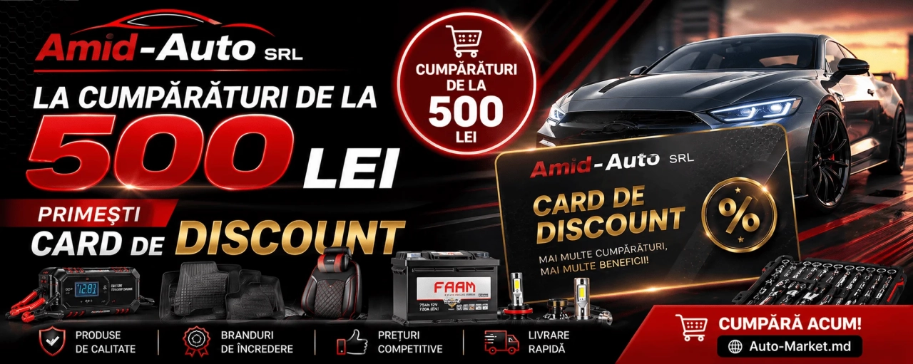 La cumpărături de la 500 lei primești Card de Discount pentru reduceri la următoarele cumpărături la Amid-Auto magazin de accesorii din Chișinău