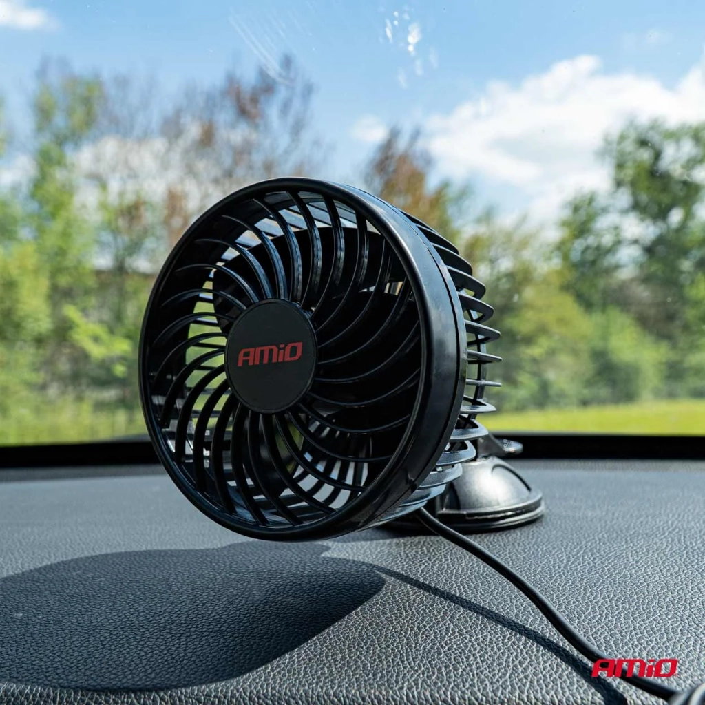 03001 Ventilator auto AMiO PRO dublu, 4’, cu ventuză, 12V, 2 viteze