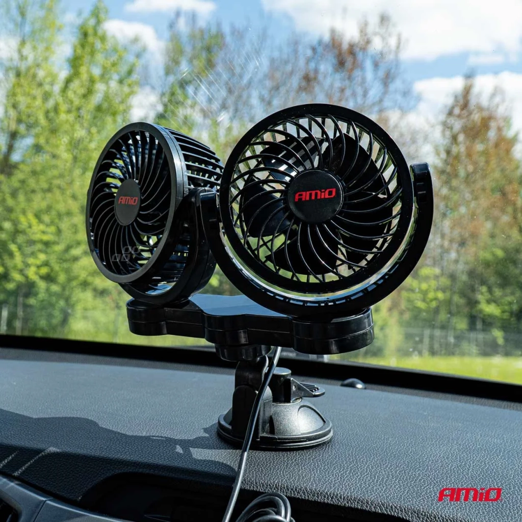 03010 Ventilator auto AMiO PRO dublu, 4’, cu ventuză, 12V, 2 viteze