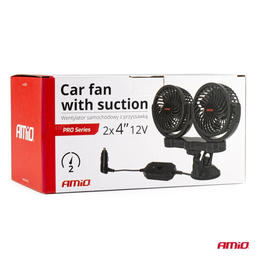 03010 Ventilator auto AMiO PRO dublu, 4’, cu ventuză, 12V, 2 viteze