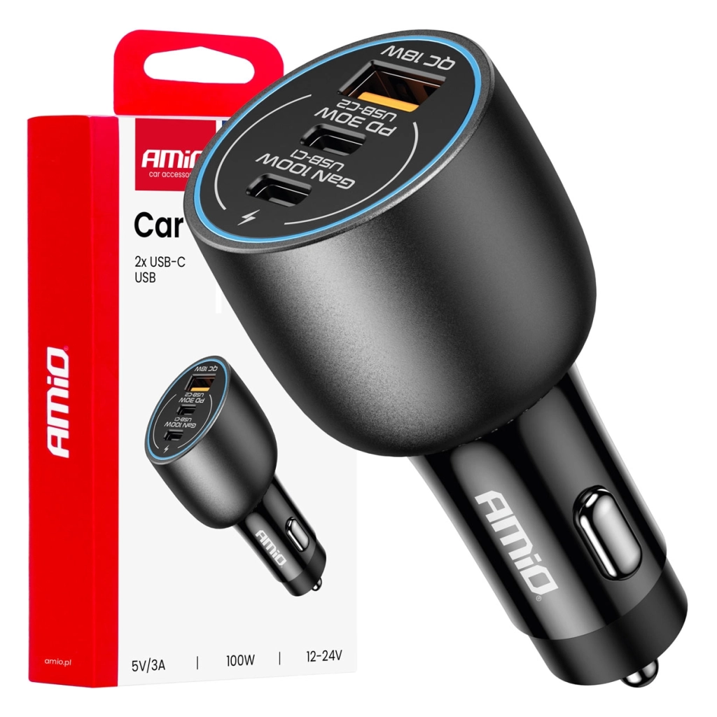 04371 Incarcator auto 2x port USB C + port USB A 12/24V 100W
