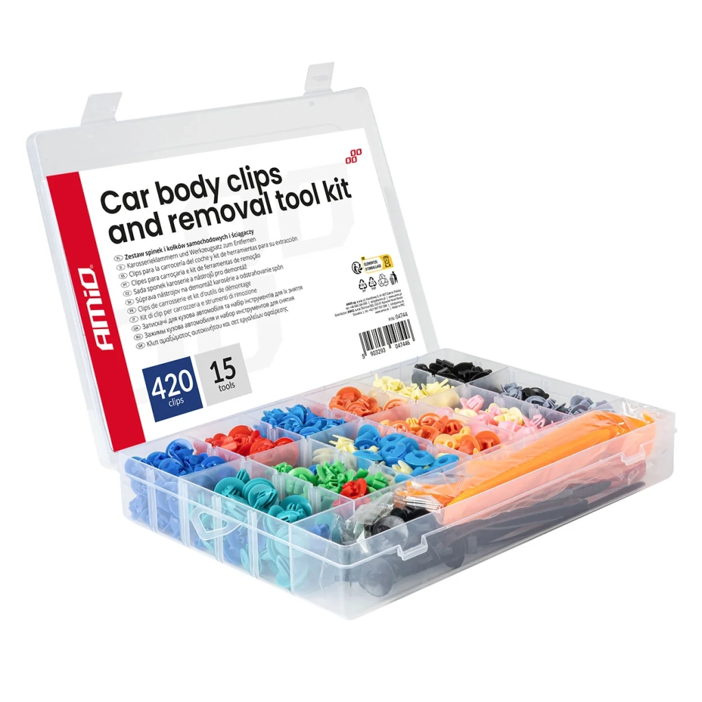 04744 Set clipsuri și pini auto cu scule de demontare, 420+15 buc