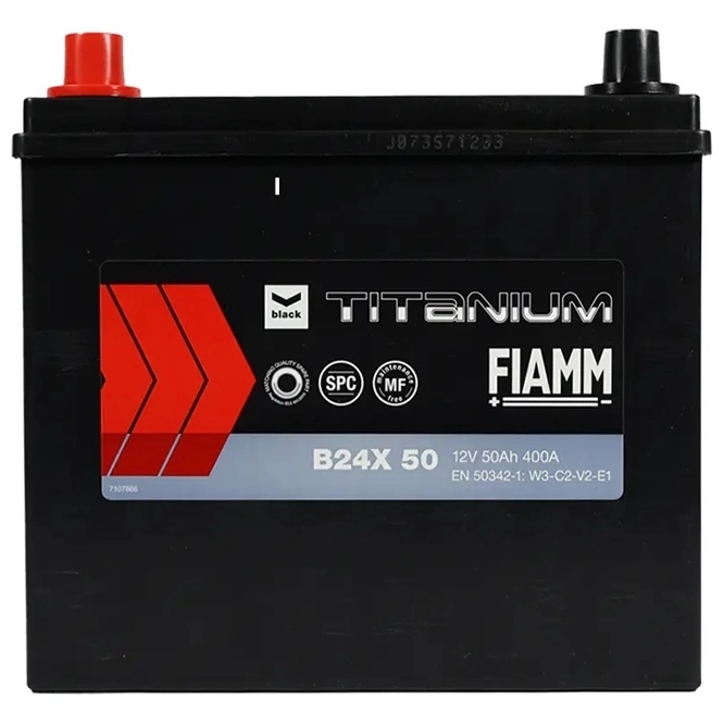 Fiamm - 7907116 Black Japan B24JX 50Ah L+(400 A) узкая клема (Size 237x128x225) Автомобильный аккумулятор